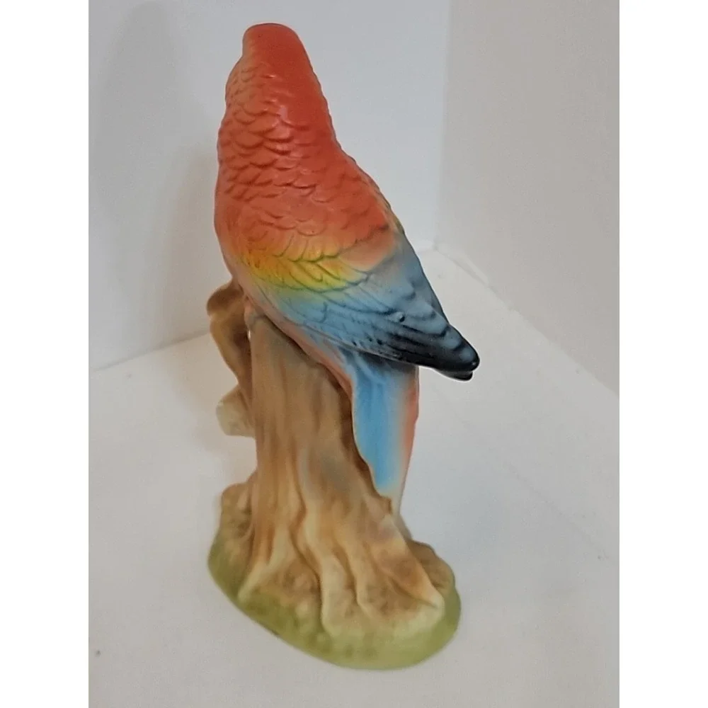 Vintage Ceramic Parrot Flowers Orange Made In Japan Mint Condition 5.25